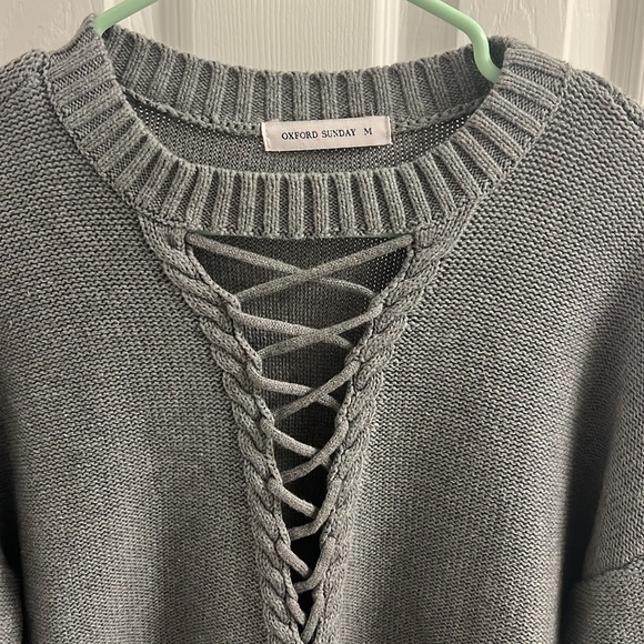 Oxford Sunday Sweater with Lace-Up Detail - Picture 2 of 4